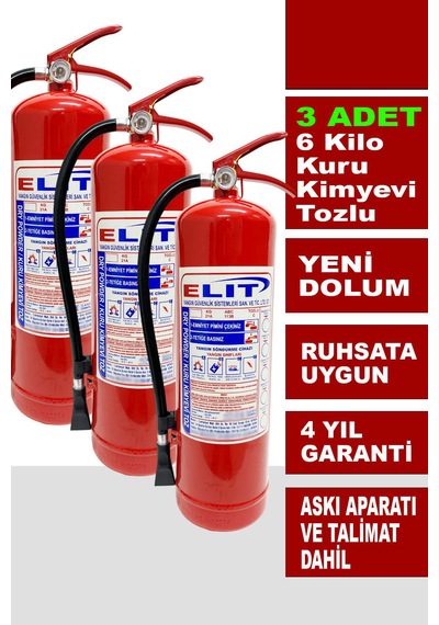 6 Kg Tozlu Yangın Söndürme Tüpü Askı Aparatı + Talimat Dahil Ruhsata Uygun 3'lü Paket