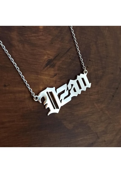 Kişiye Özel Gotik Isim Yazılan Gümüş Renk Erkek Gümüş Kolye Zinci