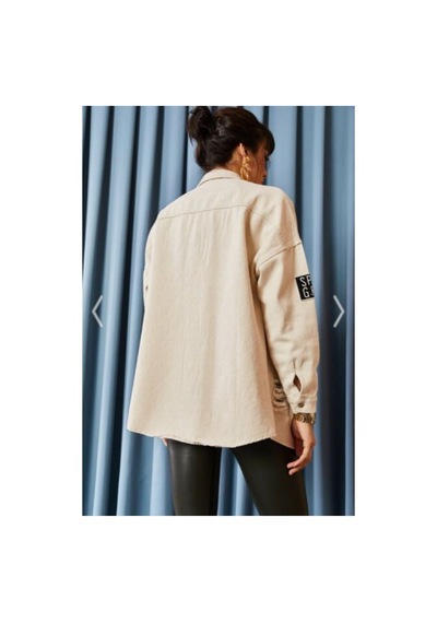 Esb Design Kadın Bej Boyfriend Oversize Eskitmeli Denim Jeans Kot Ceket