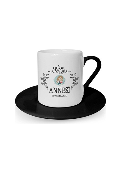 Kişiye Özel Yılın En İyi Annesi Siyah Türk Kahvesi Fincanı - 1