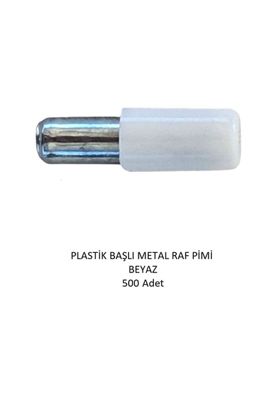 Plastik Başlı Metal Raf Pimi, Beyaz 500 Adet Beyaz