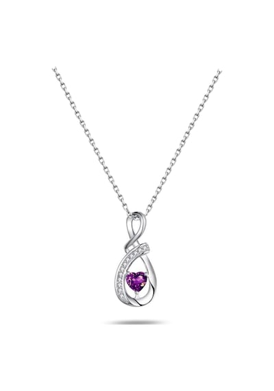 Brezza Lusso Jewelry Ametist Taşlı Minik Kalp Kadın Gümüş Kolye 45 CM