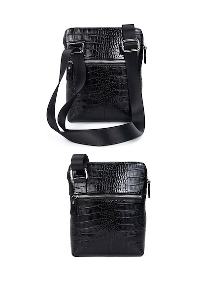 Kangaroo Kıngdom Hakiki Deri Kroko Siyah Unisex Postacı Çanta Kangaroo K. 4544-Cs Siyah