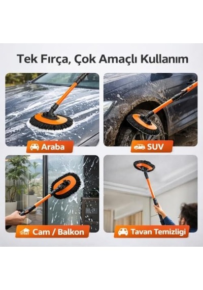 Ayarlanabilir Teleskopik Mikrofiber Araç Yıkama Fırçası+yedek Bez Kuru Islak Oto Yıkama Fırçası