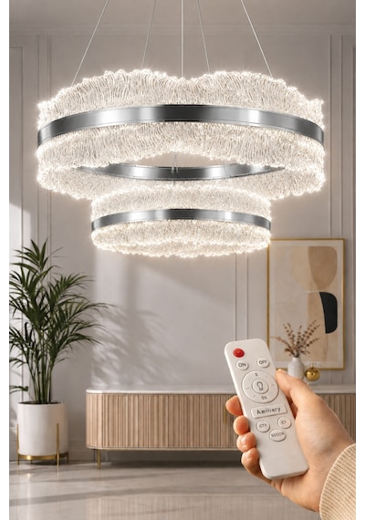 Ocean Model Krom 3 Renk Kumandalı Metal Salon Mutfak Oturma Yatak Odası Modern Led Avize Gri