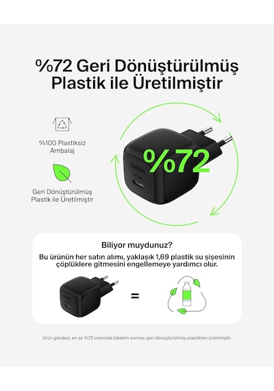 Belkin Kompakt 45 W Usb-c Güç İletimli Hızlı Şarj Aleti, Siyah