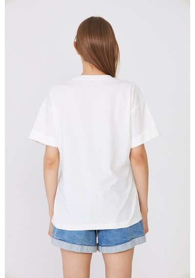 Hdm Kadın Ekru Basic Oversize %100 Pamuklu Rahat Kesim Günlük Tişört - H6041