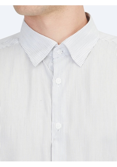 Kip Beyaz Çizgili Regular Fit Dokuma Casual Gömlek Beyaz