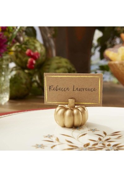 Kate Aspen Fall Decor Mini Altın Kabak Masa Kartı Tutucu 6 Adet , Şükran Günü Masa Dekorasyonu, Sonbahar Temalı Genel