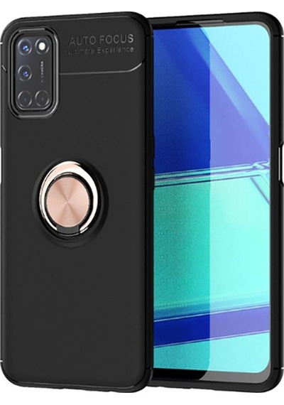 Oppo Reno A72 Kılıf Zore Ravel Silikon Kapak Siyah-Rose Gold