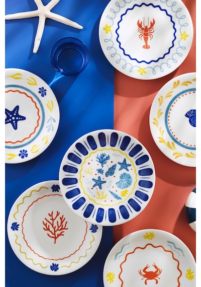 Kütahya Porselen Bone Costa Mare 6 Parça 21 Cm Servis Tabağı Beyaz Ve Altın