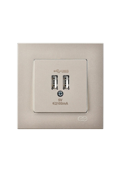 Metalik Bej 2 Usb Çıkışlı 5v Şarj Prizi İle Modern Çözüm