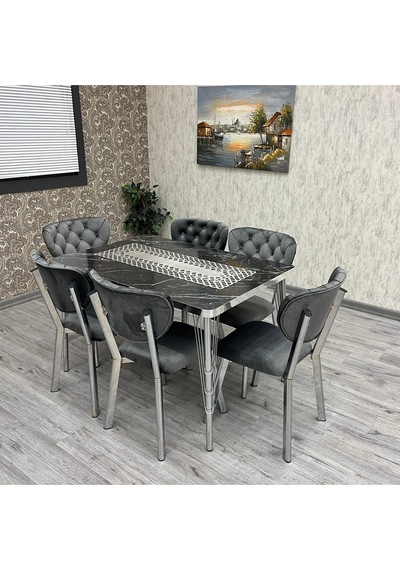 Akuamarin Mutfak Yemek Masası Takımı- 6 Kişilik Mutfak Masa Sandalye Takımı- Mutfak Masası Takımı Gümüş Siyah Mermer Gri Akuamarin Mutfak Yemek Masası Takımı- 6 Kişilik Mutfak Masa Sandalye Takımı- Mutfak Masası Takımı Gümüş Siyah Mermer Gri