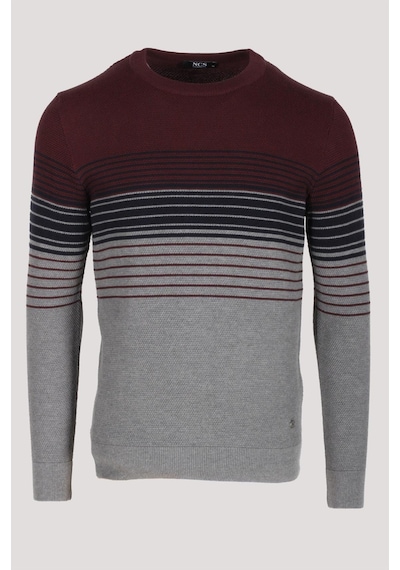 Erkek Triko Bordo Bisiklet Yaka Desenli Slim Fit Pamuklu Kazak Ncs Jeans 3735-bordo Bordo