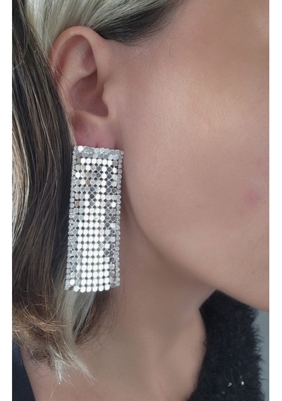 Arpa Pullu Taşlı Gümüş Silver Renk Küpe Gümüş