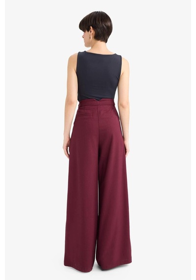 Defacto Wide Leg Çift Cepli Yüksek Bel Uzun Boy Pantolon F8213ax25aubr34 Bordo