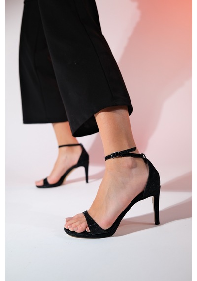 Luvishoes Bern Siyah Çizgili Kadın Platform Topuklu Abiye Ayakkabı