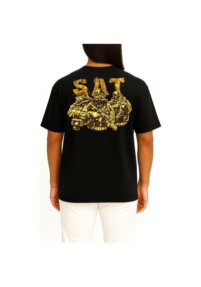 Bahriyeli Collection Oversize Effective Sat Cep Ve Sırt Baskılı Unisex T-shirt Siyah