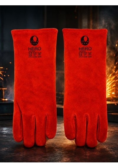 Hero Art Hr-e50 Kaynakçı Eldiveni Isıya Dayanıklı Kırmızı İş Güvenliği Eldiveni