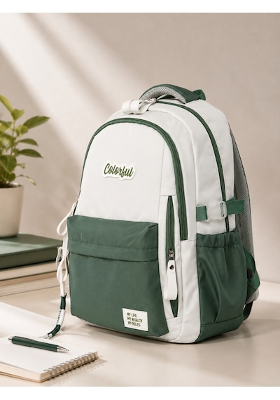 Colorful Urban Sırt Çantası Haki - Laptop Bölmeli Okul Çantası İlkokul - Ortaokul - Lise Çok Renkli