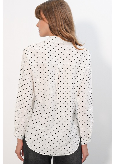Bigdart Kadın Tek Cepli Puantiyeli Oversize Gömlek 20399 - Beyaz