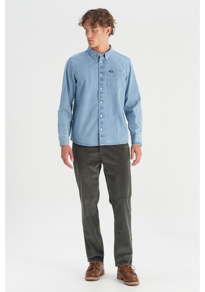 Wrangler Pamuk Regular Fit Tek Cepli Klasik Yaka Gömlek Mavi