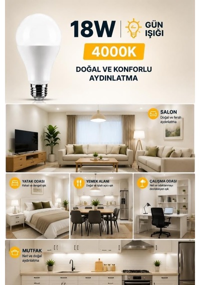 18w E27 Led Ampul 4000k Gün Işığı 5 Adet Led Lamba Diğer