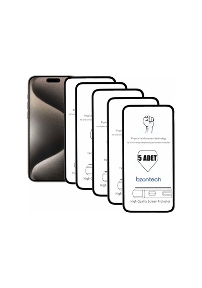 Pp Apple Uyumlu iPhone 15 Pro Max İle Ekran Koruyucu Tam Kaplayan 5li Set