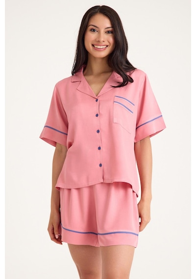 Amarelle Dream Pembe Viskon Kısa Kollu Şortlu Önden Düğmeli Pijama Takım Pembe