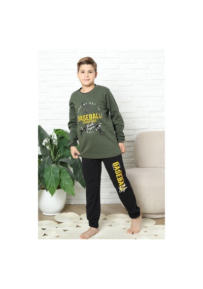 Modanino Erkek Çocuk Pijama Takımı %100 Pamuk İnterlok Kumaş 12447 Haki