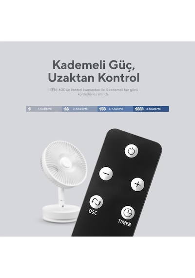 Everest Efn-600 Beyaz 2000mah 8 Inch 4 Kademeli 1500rpm Hız Katlanabilir Masaüstü Usb Fan