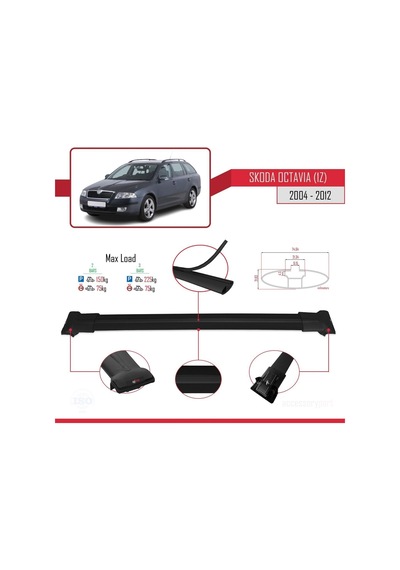 Skoda Octavia 1z 2004-2012 Arası İle Uyumlu Fly Model Ara Atkı Tavan Barı Siyah