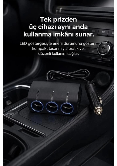 Torima Araç Şarj Cihazı Üçlü Led Soketli 120w G24 Siyah Cihaz Besleme Sürüş Aksesuarı Mobil Enerji