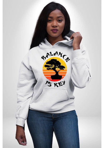 Karete Çocuk Bonsai Kadın Erkek Beyaz Kapüşonlu Sweatshirt Hoodie Beyaz