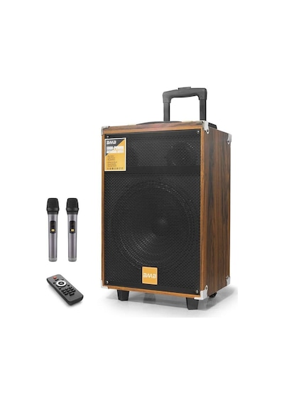 Bluetooth Hoparlör Fm Radyo 12 Inç Usb Tf Aux Çift Mikrofonlu Kumandalı - Ahşap Bq12 Evimdeyokyok