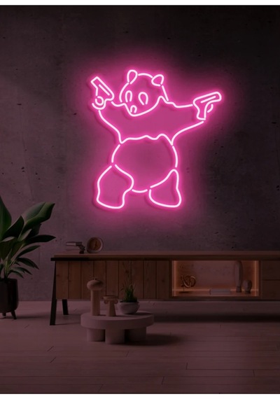 Panda Figürlü Neon Tabela Pembe