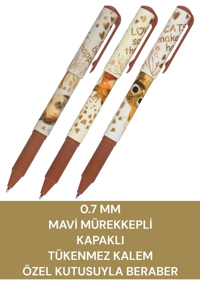 0.7 Mm Mavi Mürekkepli Kapaklı Tükenmez Kalem Özel Kutusuyla Beraber Hayvanlar-3