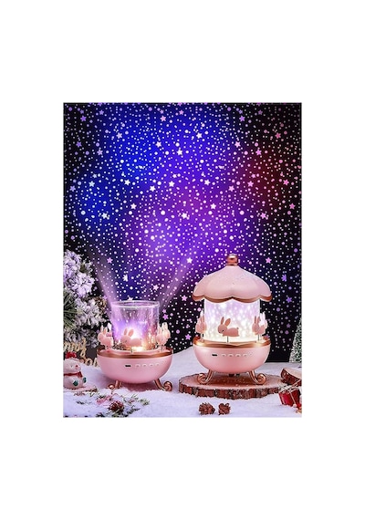 Bunny S Carousel Gece Lambası Projeksiyonlu Müzikli Atlıkarınca Tasarım Kablolu 5v Usb Çalışm Diğer