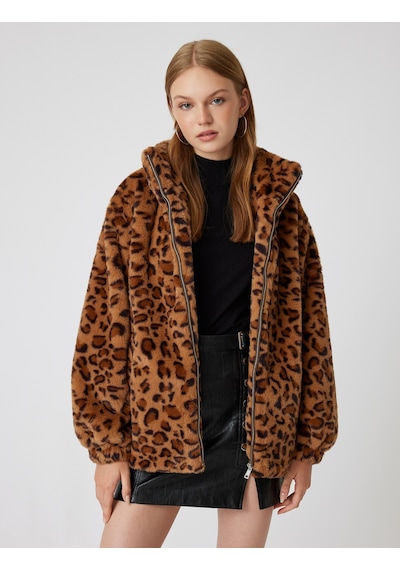Koton Peluş Mont Leopar Desenli Fermuarlı Dik Yaka Cepli Kahverengi Desenli 5wal20107ıw Kahverengi Koton Peluş Mont Leopar Desenli Fermuarlı Dik Yaka Cepli Kahverengi Desenli 5wal20107ıw Kahverengi
