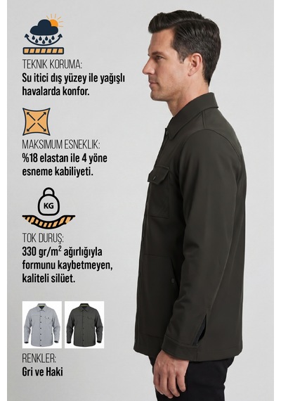 Goffra Erkek Metropole Modern Regular Fit Su İtici Teknik Ceket Haki M601-r0501-02