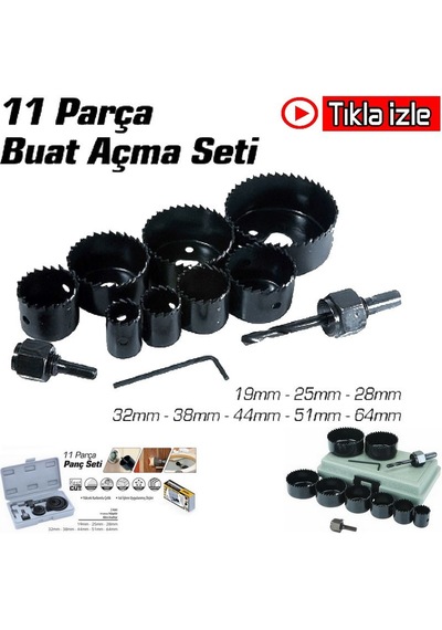 11 Parça Panç Seti Ahşap Buat Kartonpiyer Alçıpan Delik Açma Oyuk