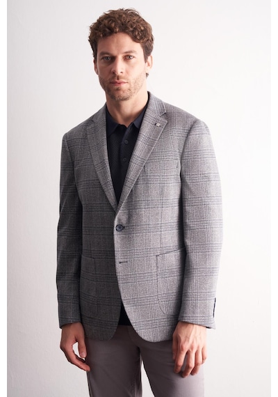 İmza Lacivert Mono Yaka Ekose Desen Pamuklu 6 Drop Comfort Fit Classic Ceket 1002255152 Lacivert