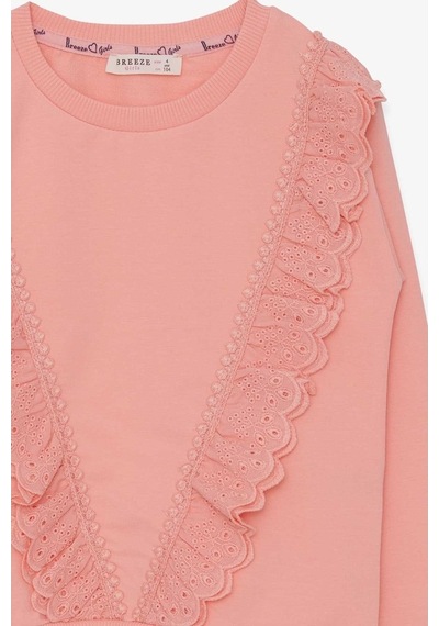 Kız Çocuk Sweatshirt Güpürlü Somon (4-9 Yaş)