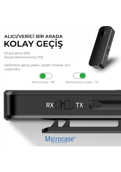 Microcase M18 2'si 1 Arada Bluetooth 5.3 Alıcı Verici Aux Adaptör - Araç İçi Eller Serbest Konuşma Kiti, Kablosuz Ses Transmitter Rx Tx Modlu - Al5779