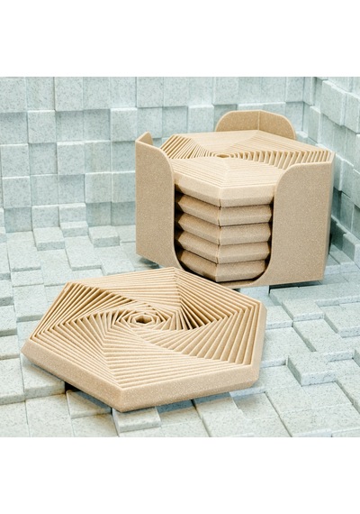 3d Baskı Super Fidget Coaster Seti - Altıgen Desenli Bardak Altlığı Ve Tutucu-bej Diğer