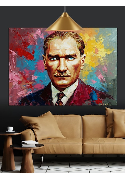 Soyut Renkli Atatürk Portresi Dekoratif Kanvas - Mdf Ahşap Tablo