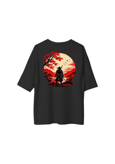 Qmen Style Unisex Siyah Oversize Baskılı T-shirt Japon %100 Pamuk
