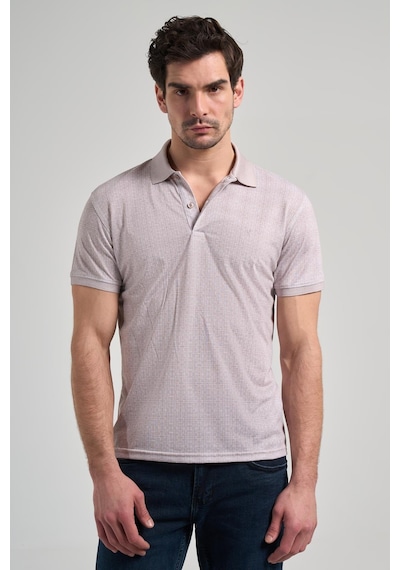 Bej Kısa Kol Baskılı Pike Polo Yaka Cepsiz Esnek Casual Slim Fit Tişört 1011250150 Bej