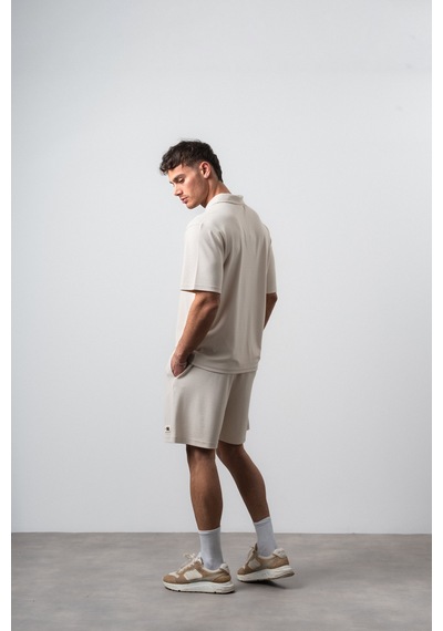 Erkek Polo Yaka Regular Fit T-shirt Şort Takım Bej