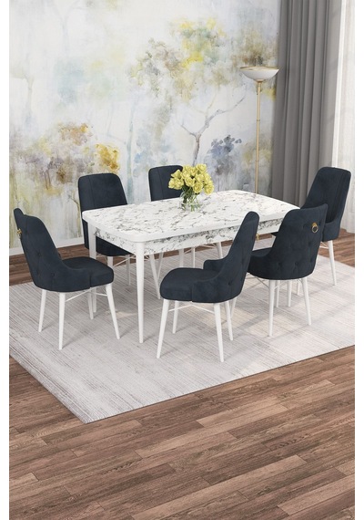Mona Beyaz Mermer 80x132 Açılabilir Mdf Masa Yemek Odası Takımı, Mutfak Takımı 6 Adet Sandalye Beyaz Mermer - 6 Antrasit - Beyaz Ayak Mona Beyaz Mermer 80x132 Açılabilir Mdf Masa Yemek Odası Takımı, Mutfak Takımı 6 Adet Sandalye Beyaz Mermer - 6 Antrasit - Beyaz Ayak